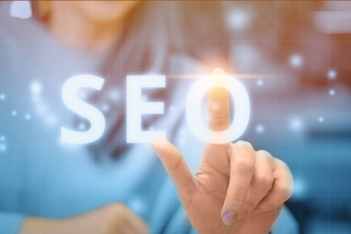 search engine optimization concept with girl touches digital display